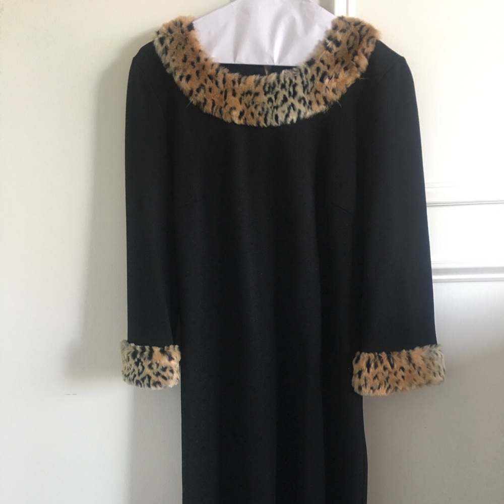 Black long sleeve, animal print fur cuffs neck